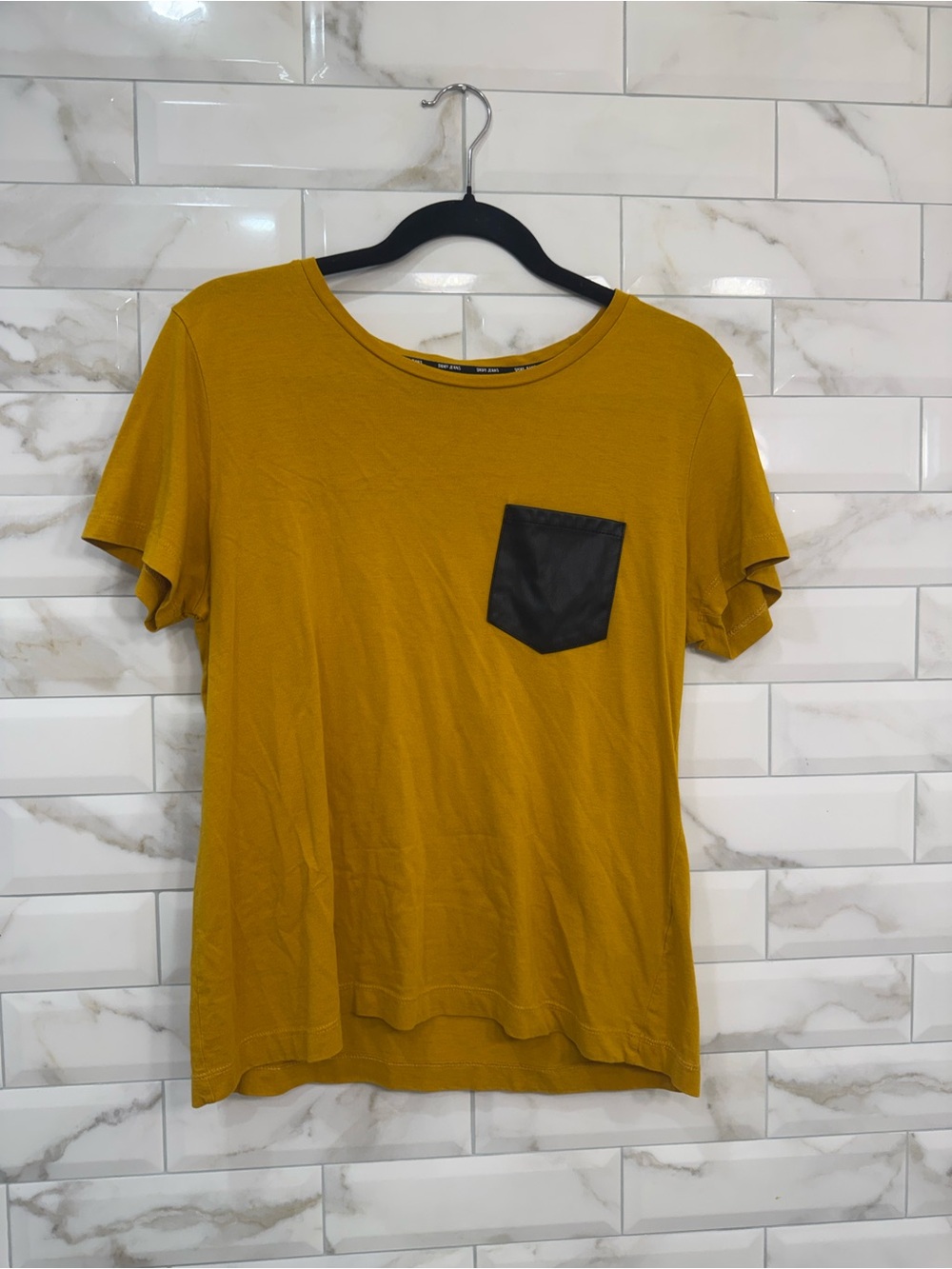 DKNY Mustard Yellow Short Sleeve Tee with Black Pocket